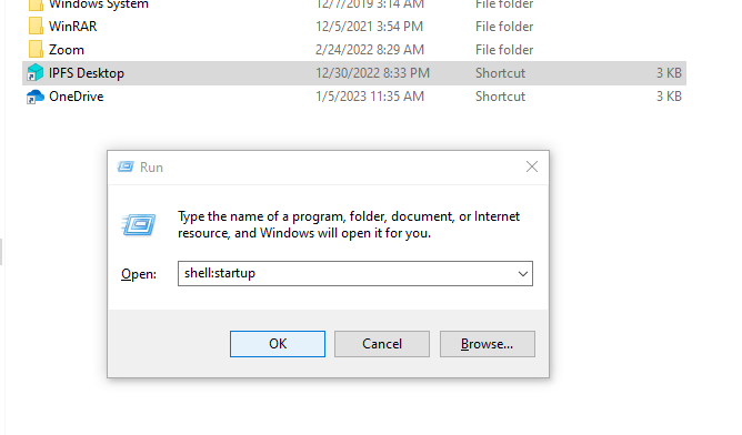 Startup folder shortcut