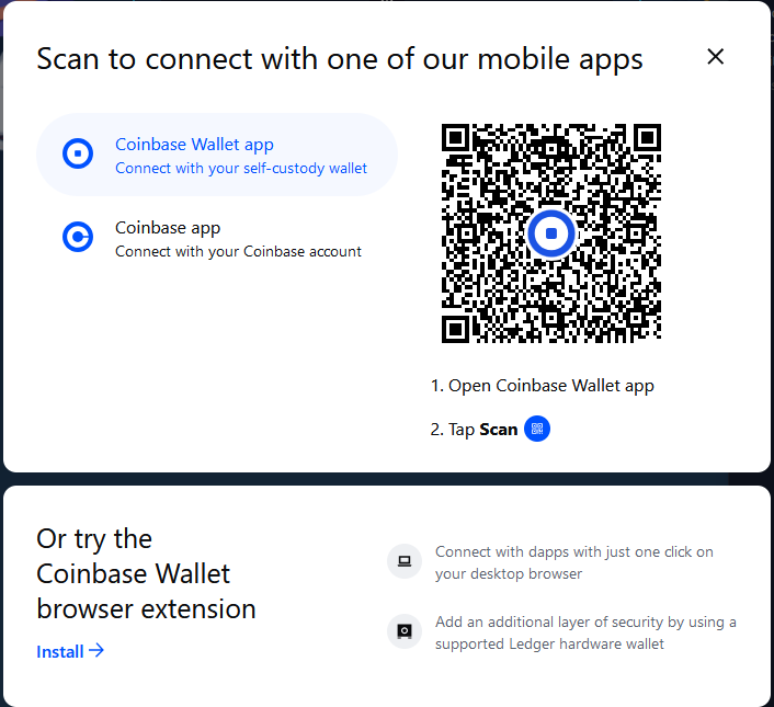 Coinbase Wallet QR dialog