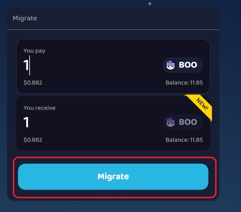 Enter BOO amount and click Migrate