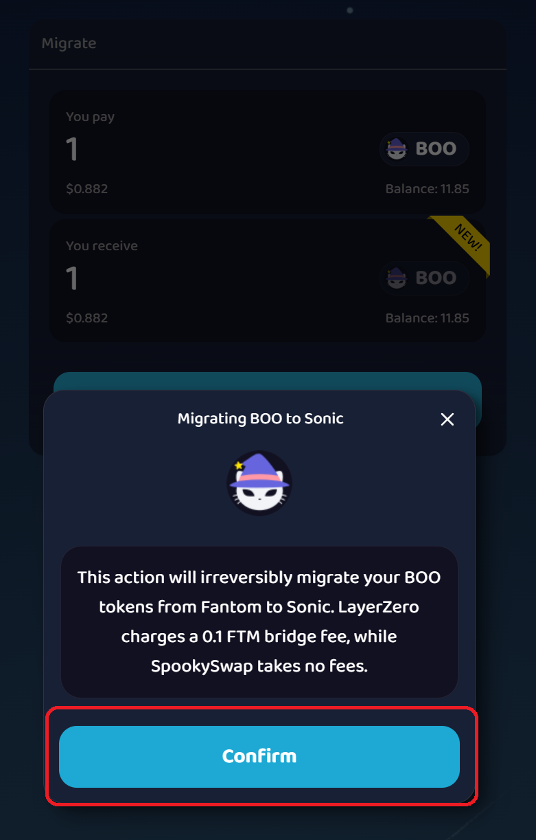 Confirm migration in wallet