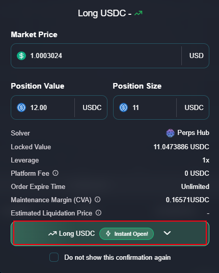 Open trade confirmation