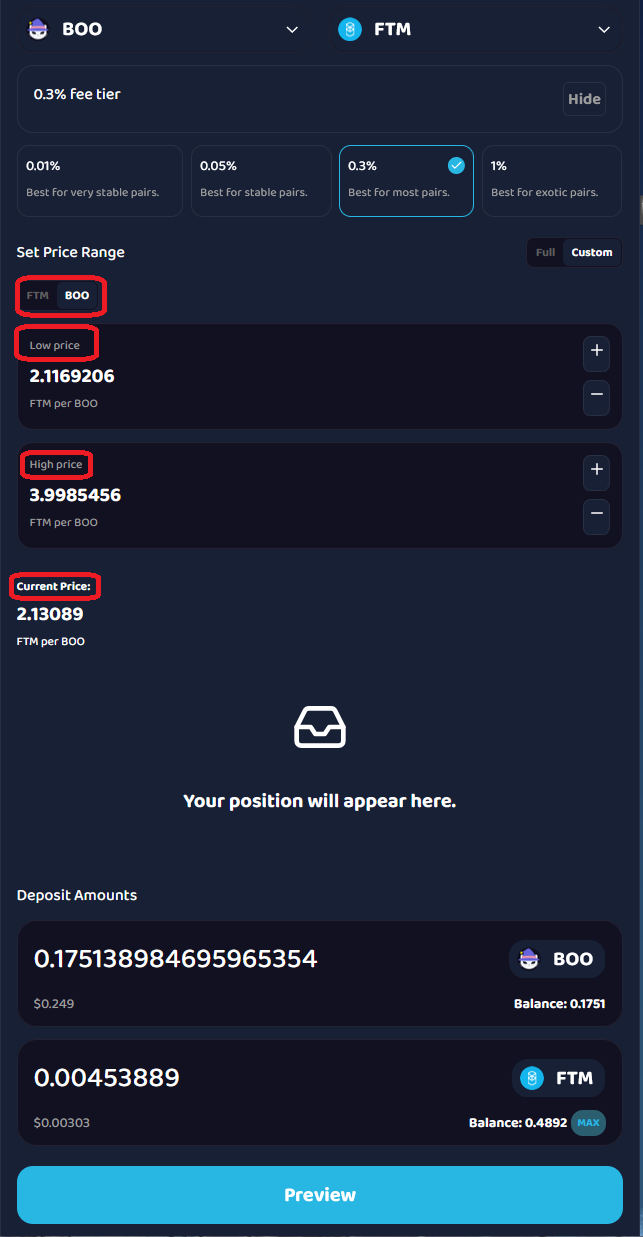 Set custom price range